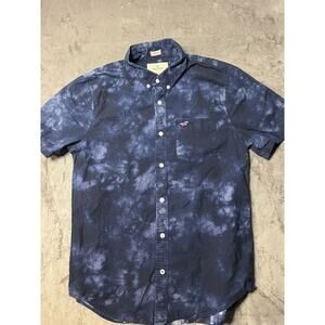 Hollister‎ EPIC FLEX Men's M Blue Button Up Short Sleeve Stretch Preppy Casual
